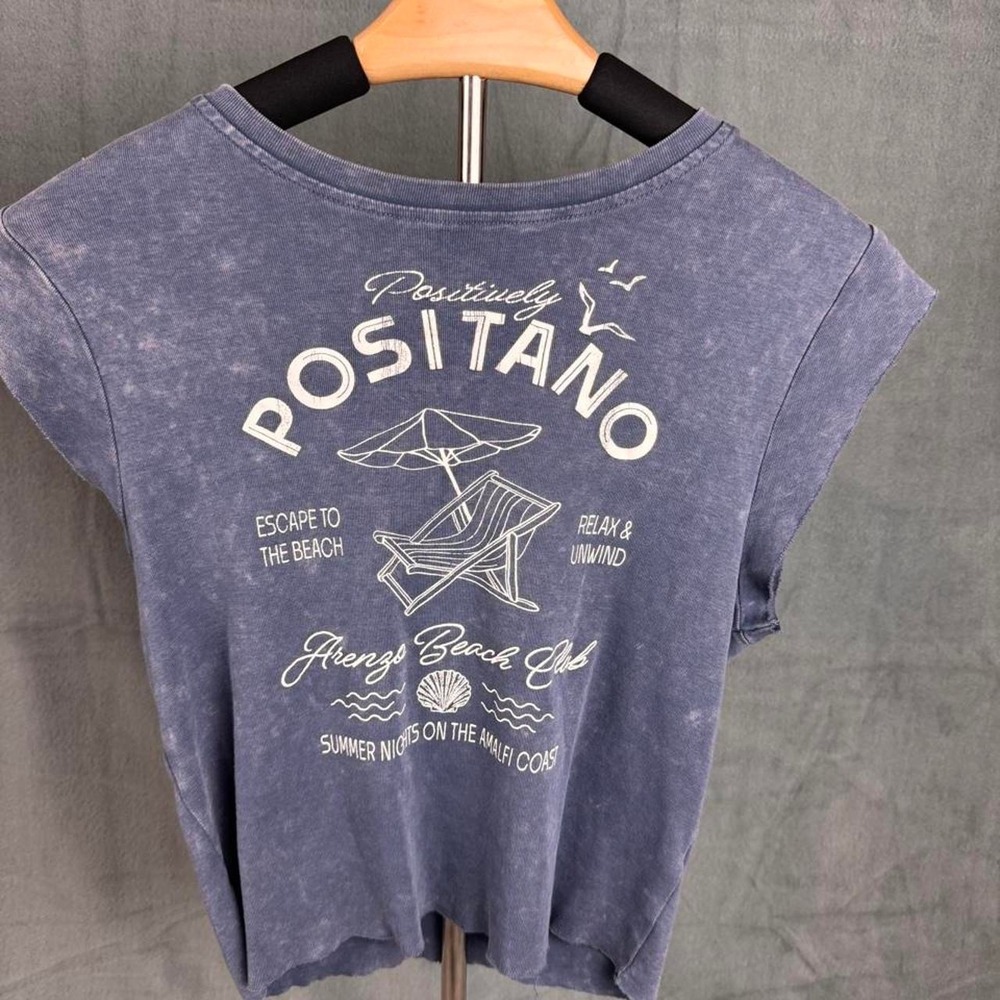 Wild Fable Positano Blue Graphic Crop Top Women's Size M Beach Vacation Tee